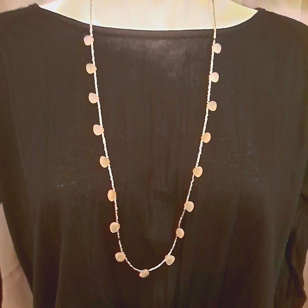 Silver Bead and Pink Sea Shell Bead Necklace 30 Inch